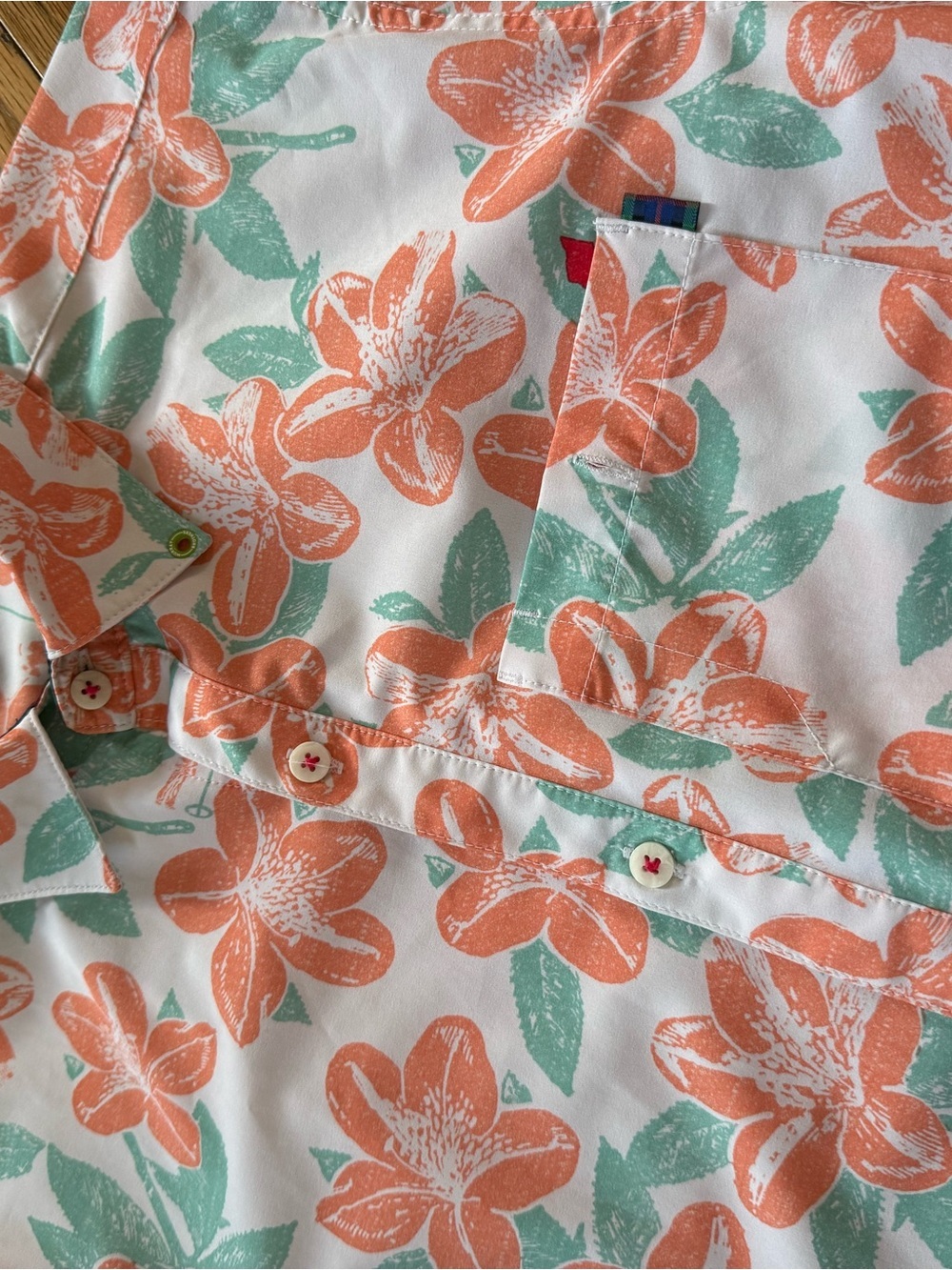 William Murray Button Up Shirt Men's Size M Floral Golf Hawaiian Orange/White - Picture 4 of 13
